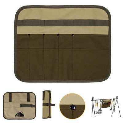 Camping Knife Roll Tableware Canvas Organize Bag