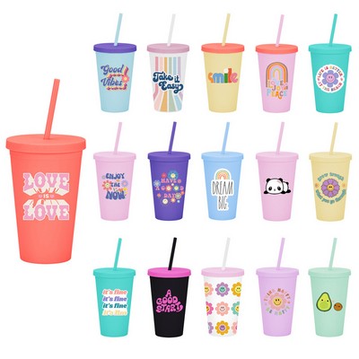 16OZ Double-Layer Plastic Straw Cup