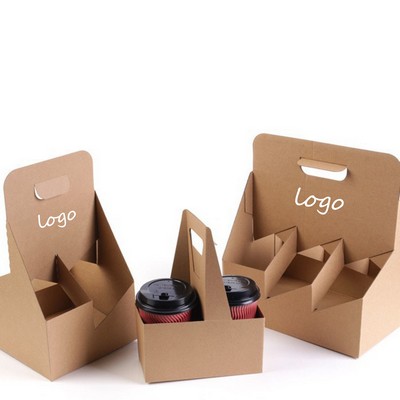 2 Cups Biodegradable Kraft Drink Carrier With Handle (3.5" X 7.8" X 9.9")
