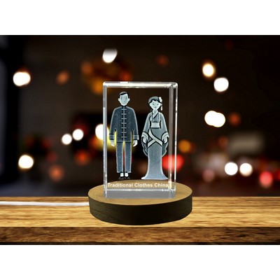 Traditional Japanese Kimono 3D Engraved Crystal Trophy Award w/LED Base