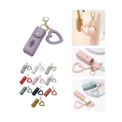 Lipstick Holder Keyring with Heart-Shaped Mirror