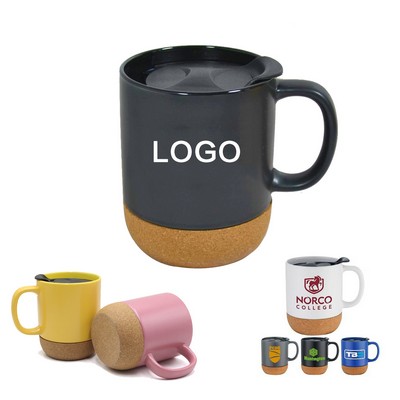 Customized 12 Oz Coffee Mug With Cork Bottom And Splash Proof Lid Promotional Gift Ceramic Cups