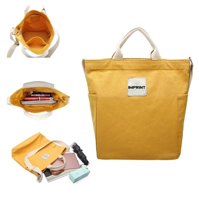 Dual Handles Canvas Bag With Side Pockets