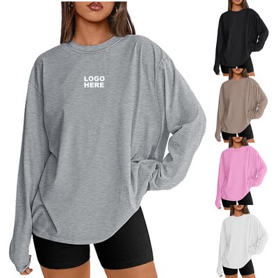Custom Logo Sweatshirt Womens Oversized Long Sleeve T Shirts