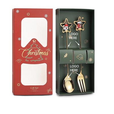 Christmas Santa Coffee Tea Dessert Spoon and Fork Set