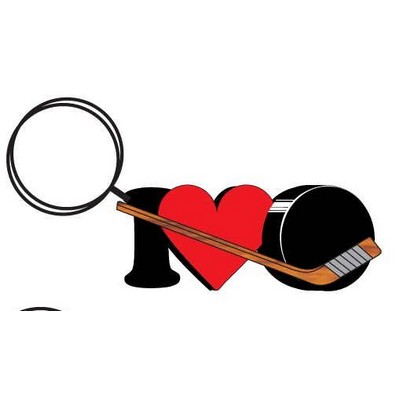 I Love Hockey Key Chain w/Clear Mirrored Back (2 Square Inch)