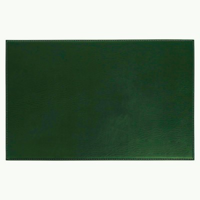 Dark Green 17 x 12 Leatherette Square Corner Placemat w/ White Stitching
