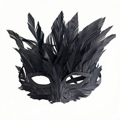 Feathered Venetian Half Mask for Halloween Princess Masquerade