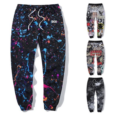Men's Floral Letter Graphic Print Drawstring Sweatpants