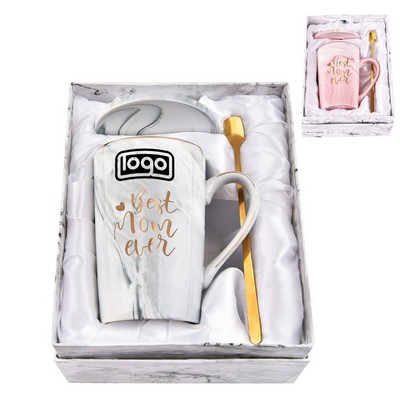 14oz Bone China Mug Set w/ Spoon