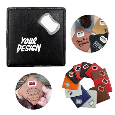 Square Leatherette Bottle Opener Coaster