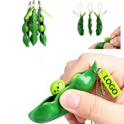 Bean Squeezing Fun Stress Relief Pea Pod Keychain Toy