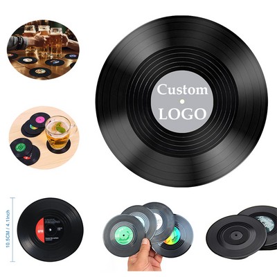 Retro Record Coasters for Drinks with Vinyl Player Holder for Music Lovers