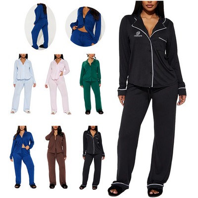 Women's Modal Pajama Sets Long Sleeve Button Down Sleepwear