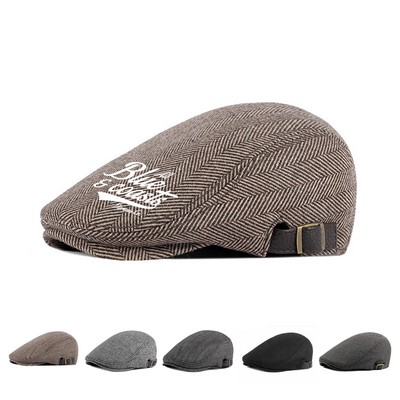 Herringbone Wool Blend Newsboy Cap