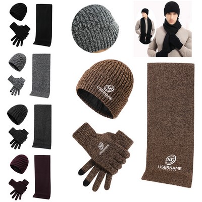 Men's Winter Beanie Scarf Gloves Set