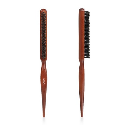 Three Row Boar Bristle Styling Comb Beech Wood Hairbrush for Teasing Curling and Updo Shaping