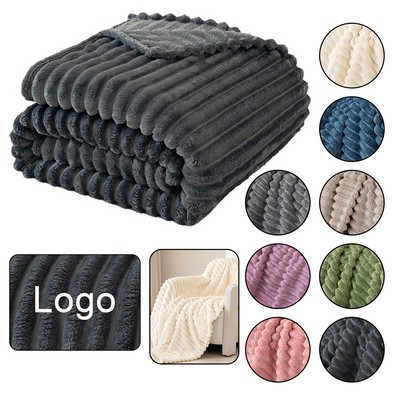 Couch Bed Soft Warm Fleece Decorative Giftable Striped Beige Blankets for Women Men