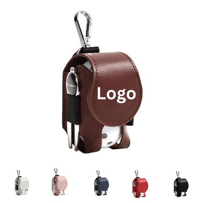Leather Golf Ball Pouch With Carabiner And Tee Holder
