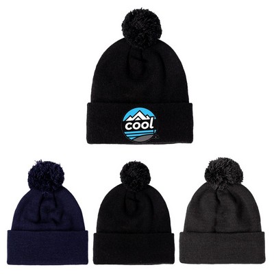 Knitted Warm Hat With Pom-Pom Design
