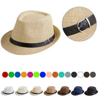 Leather Decorative Band Straw Fedora Hat