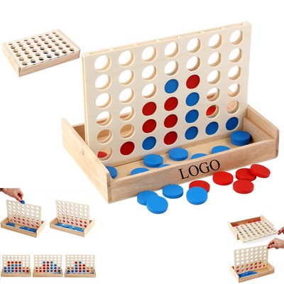 Wooden Classic Drop Disc Game – 4" a Row Tabletop Strategy Toy for Kids and Adults
