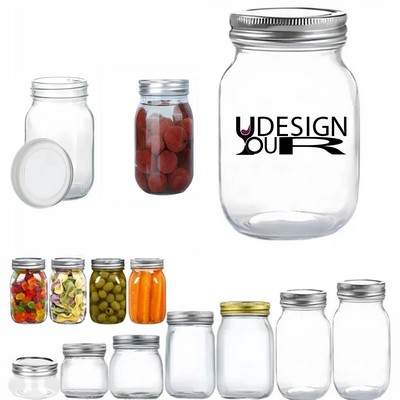 Glass Regular Mouth Clear Jars With Metal Lids For Food Stor