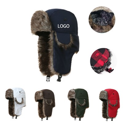 Checkerboard Winter Warm Hat With Ear Flap