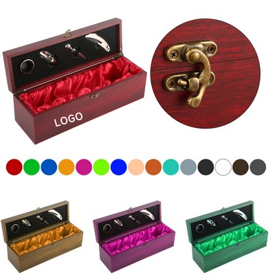 Wood Wine Single Bottle Box With 4 PC Tools
