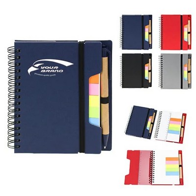 Spiral Lined Kraft Paper Bookmark Notebook with Pen Holder