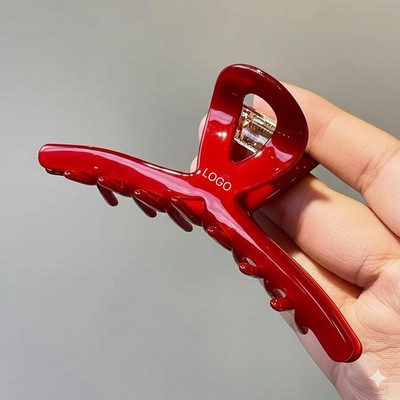 French Vintage Red Acetate Hair Claw Elegant High-End Shark Clip Cellulose Acetate Hair Catch