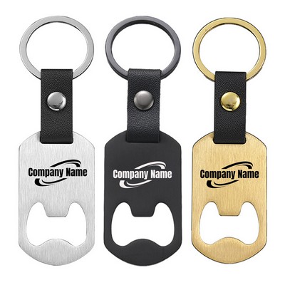 Stainless Steel Bottle Opener with Metal Leather Keychain