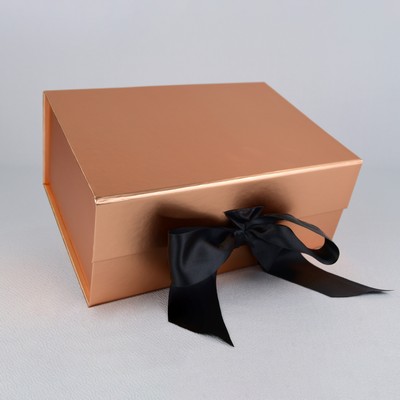 Copper Metallic Magnetic Closure Gift Box with Satin Ribbon