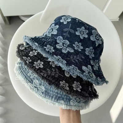 Urban Flower Wash Denim Bucket Hat | Breathable Cotton Sun Protection
