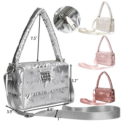 Quilted Cotton Puffer Crossbody Tote with Zipper