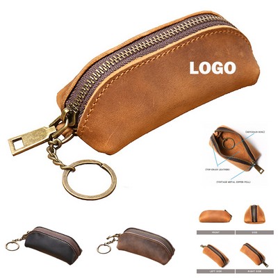 Vintage Genuine Leather Coin Pouch Keychain