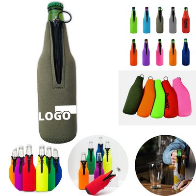 Neoprene Beer Bottle Cooler Sleeve with Zipper