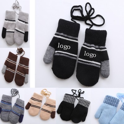 Winter Full Finger Knitted Gloves With Warm Lining
