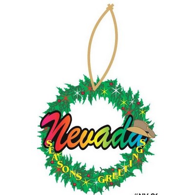 Nevada w/ Cowboy Hat Wreath Ornament w/ Clear Mirror Back (4 Square Inch)