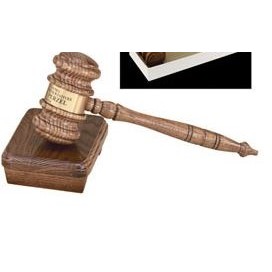 Oak Style Speaker's 13 1/2" Gavel w/ Brass Band