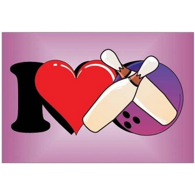 I Love Bowling Rectangle Badge w/ Bar Pin (2 1/2"x3 1/2")