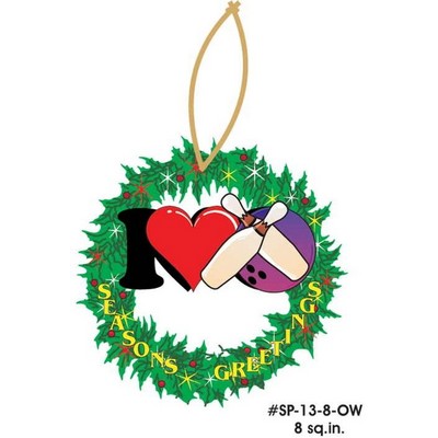 I Love Bowling Wreath Ornament w/ Clear Mirrored Back (8 Square Inch)