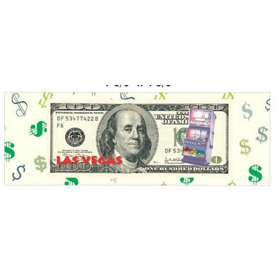 Vegas Slot Machine on $100 Bill Panoramic Badge w/ Bar Pin (1.625"x4.625")