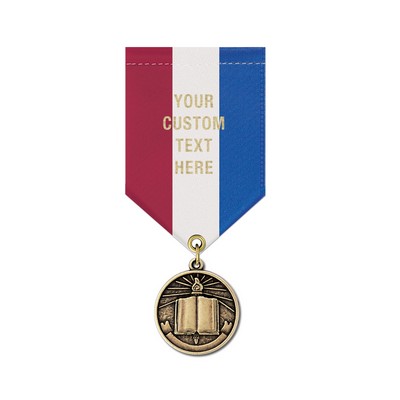 Open Book Cast CX Medal w/Satin Drape Ribbon (1 1/8")