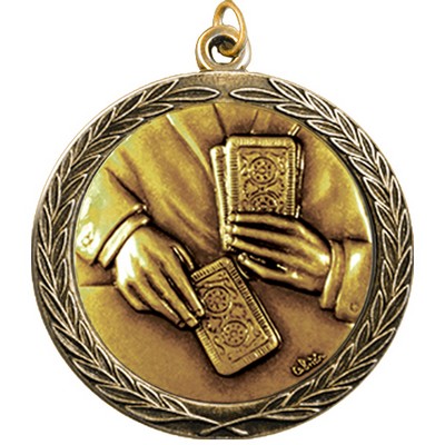 Stock Medal w/ Round Edge & Wreath (Playing Cards) 2 1/2"