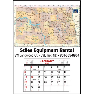 Small North Dakota State Map Full Apron Calendar
