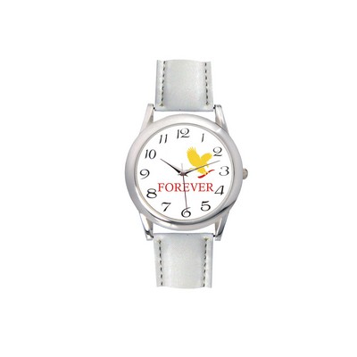 Ladies White Leather Strap Watch