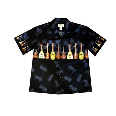 Black Hawaiian Shirt - 100% Cotton Poplin Tropical Print w/ Coconut Buttons (S - 3XL in-stock)
