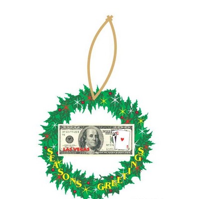 LV Blackjack $100 Bill Wreath Ornament w/ Clear Mirrored Back (3 Square Inch)