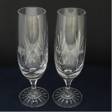 Medallion Champagne Clear Crystal Flutes as A Pair of 2, 8 oz